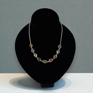 Vintage 18K Solid Gold (750) Multi Genuine Gemstone Station Necklace 16” 6.35g